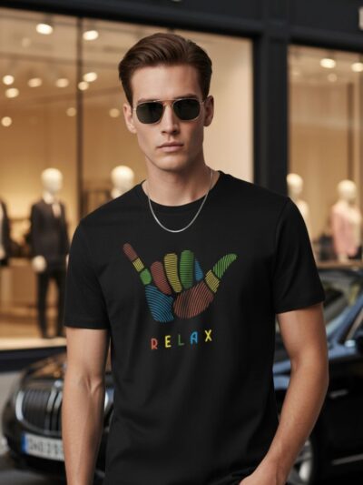 Onita Relax black regular fit printed t-shirt for men