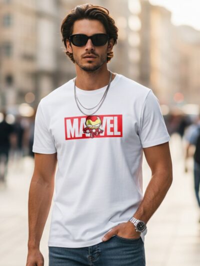 Marvel-inspired white regular fit t-shirt for men by Onita