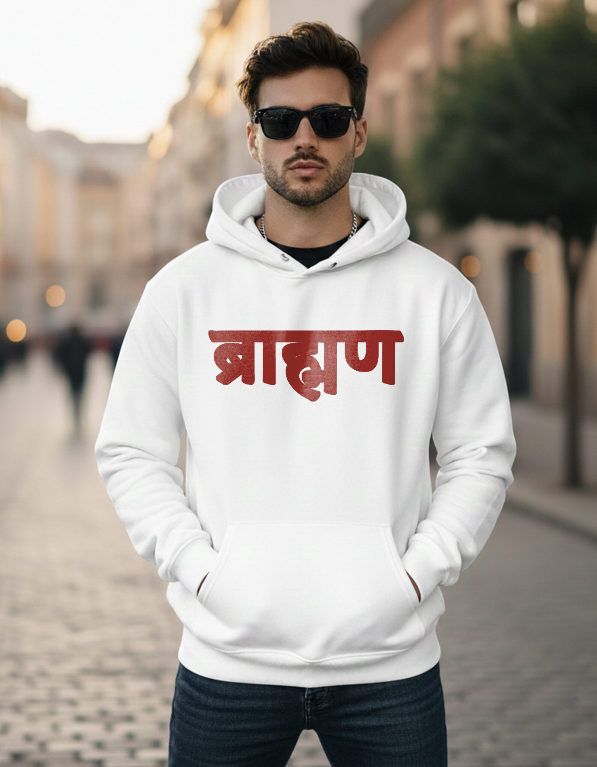 Onita Brahman printed unisex cotton hoodie in modern streetwear style