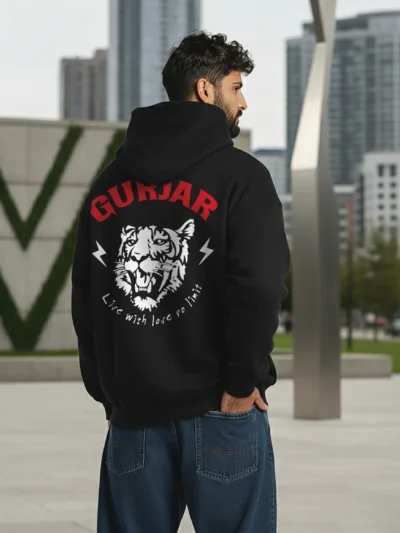 Gurjar Printed Black Premium Hoodie