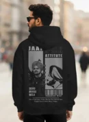 Onita Never Fall Jatt black unisex cotton hoodie with bold streetwear print