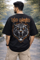 Rao Sahab Printed Black Oversized T Shirt Front View ONITA Rao Sahab Oversized T Shirt Black Design Royal Attitude Rao Sahab Printed Oversized Tee Premium Cotton Rao Sahab Streetwear T Shirt India